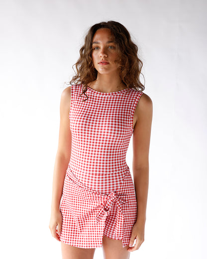 CHERRY BOMB GINGHAM MINI DRESS