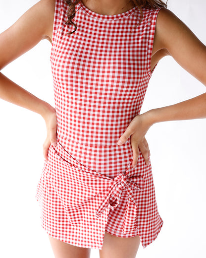 CHERRY BOMB GINGHAM MINI DRESS