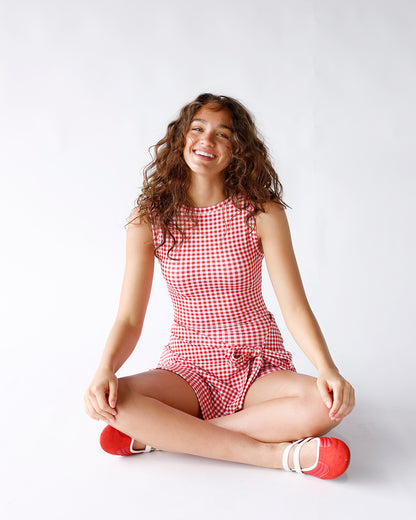 CHERRY BOMB GINGHAM MINI DRESS