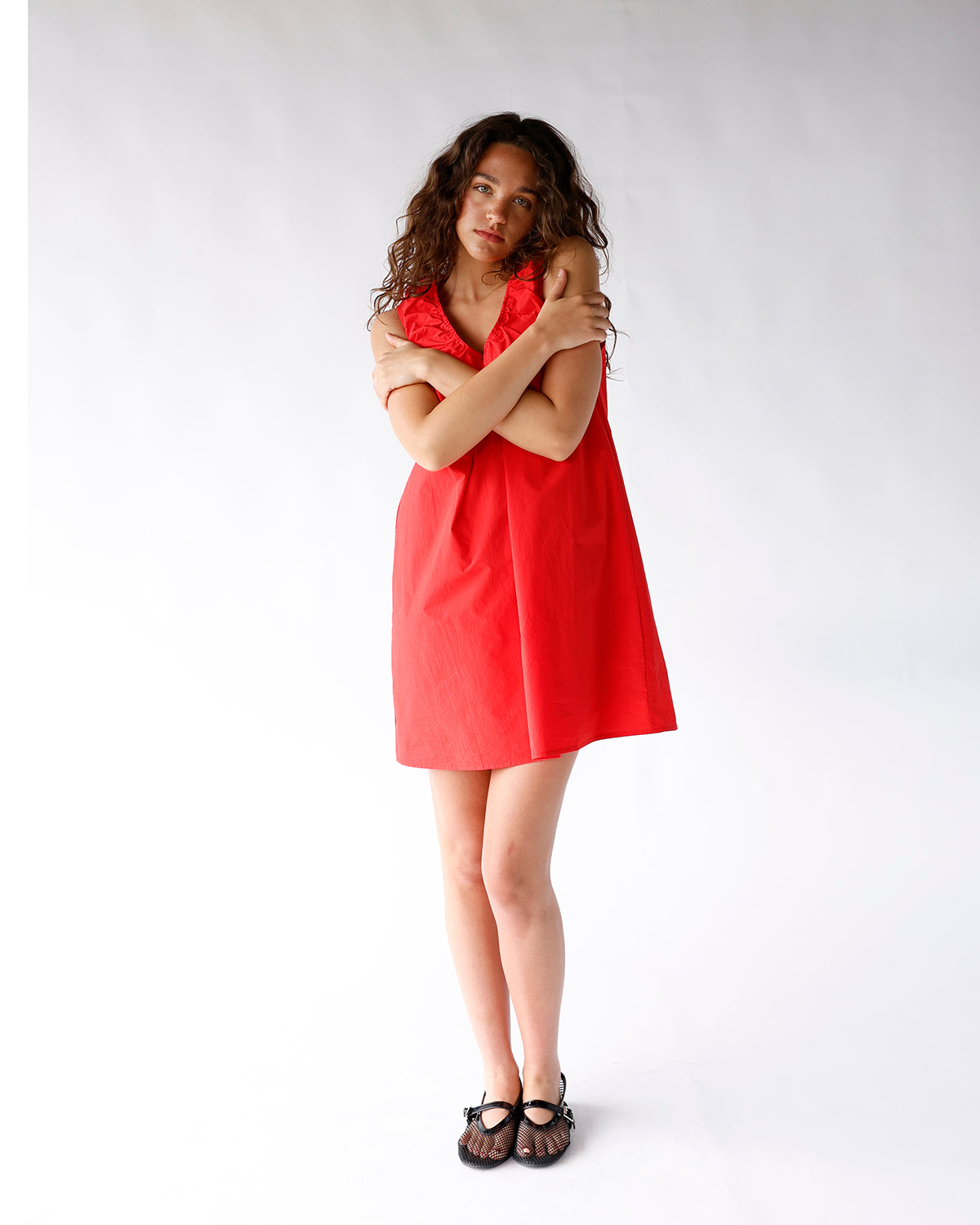 red mini dress a line FIRECRACKER Dress: Vibrant Scoop Neckline Cotton Mini medium LowStock:43686611189811 abyoxi Women's Red Elegant Color:Off White-Nude Pair it with strappy