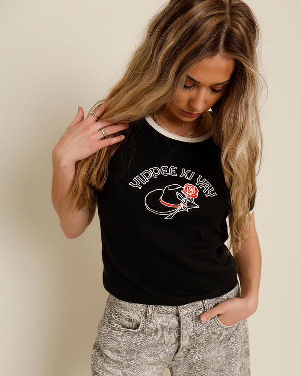 black cowboy hat baby tee