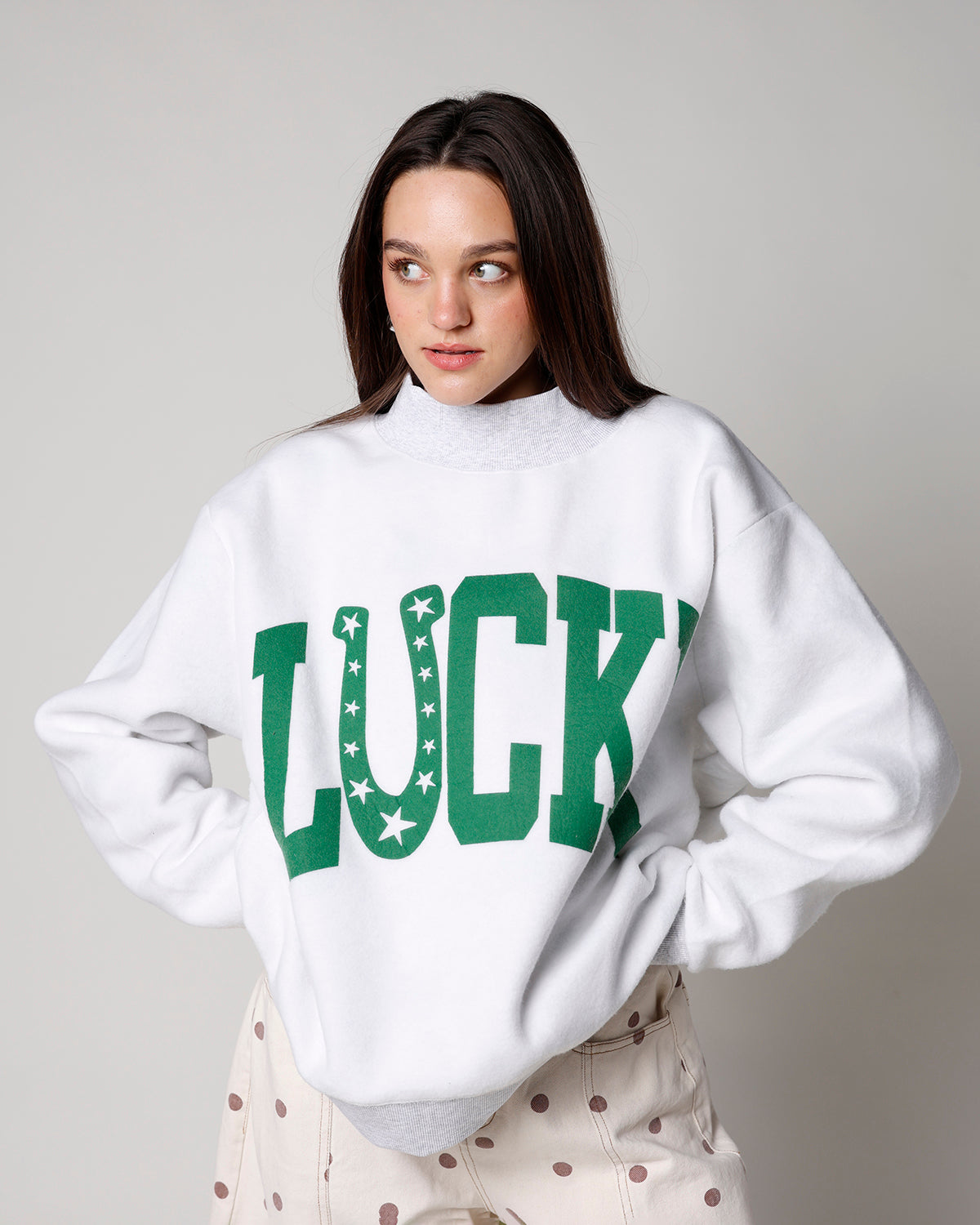 graphic reversible mock neck sweatshirt lucky and polka dot graphic reversible mock neck sweatshirt