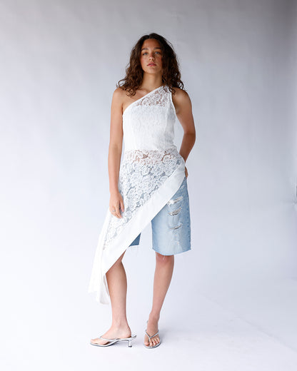 WHITE WHISPER LACE ONE SHOULDER TOP