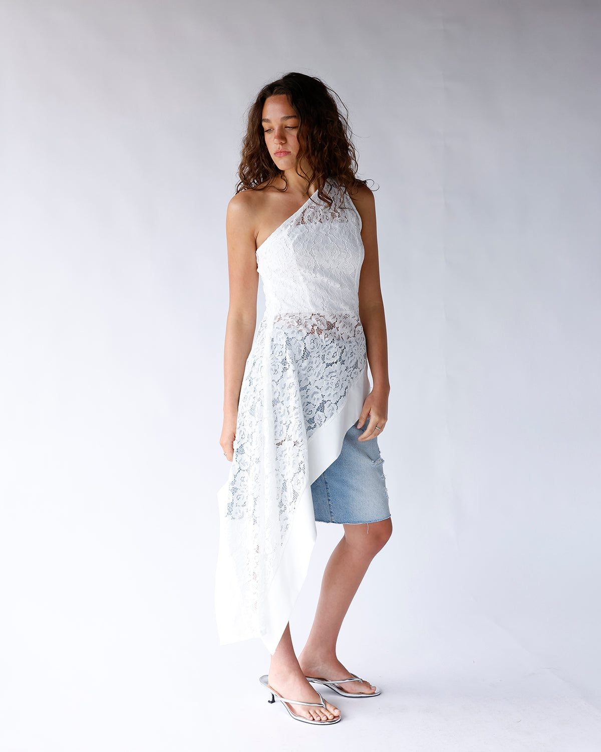 WHITE WHISPER LACE ONE SHOULDER TOP
