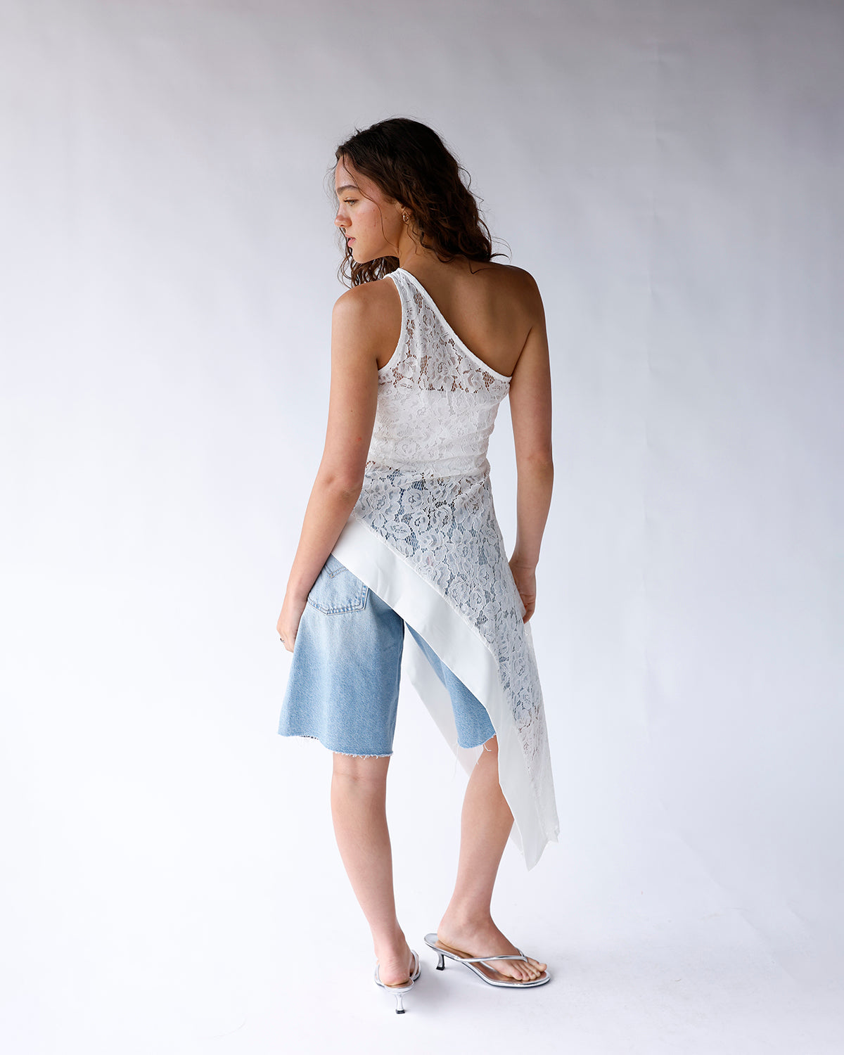 WHITE WHISPER LACE ONE SHOULDER TOP