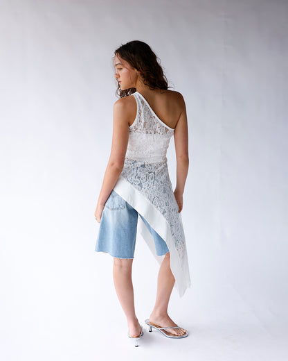 WHITE WHISPER LACE ONE SHOULDER TOP