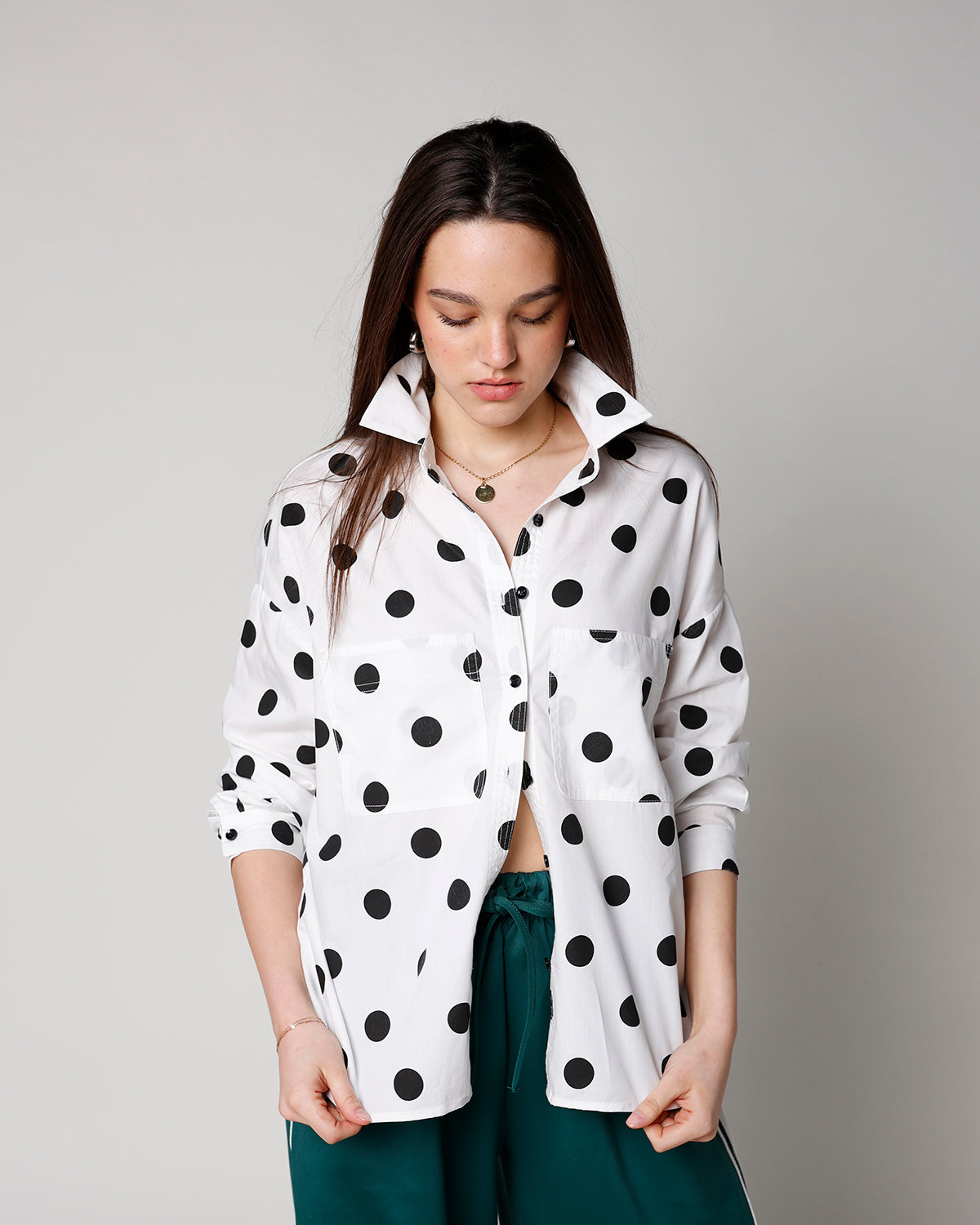 SWEET SPOT POLKA DOT BUTTON UP