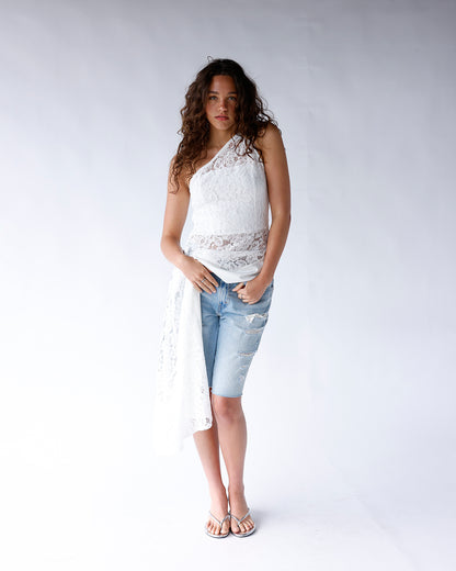 WHITE WHISPER LACE ONE SHOULDER TOP