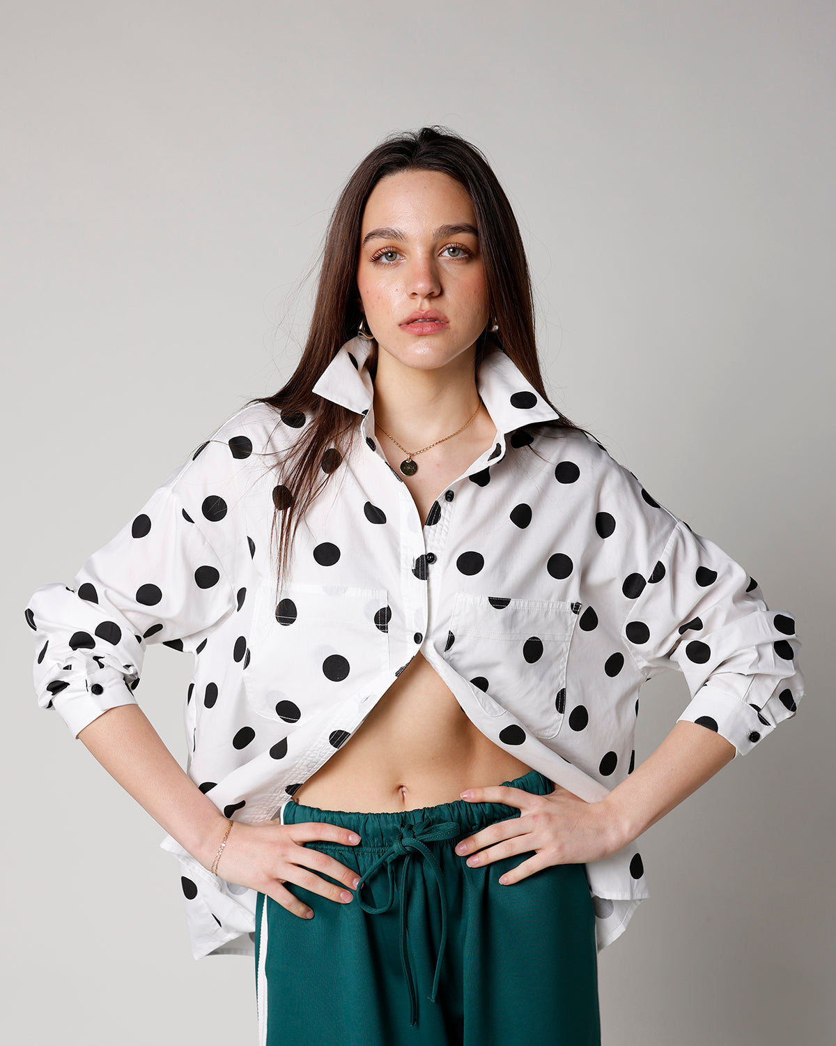 SWEET SPOT POLKA DOT BUTTON UP