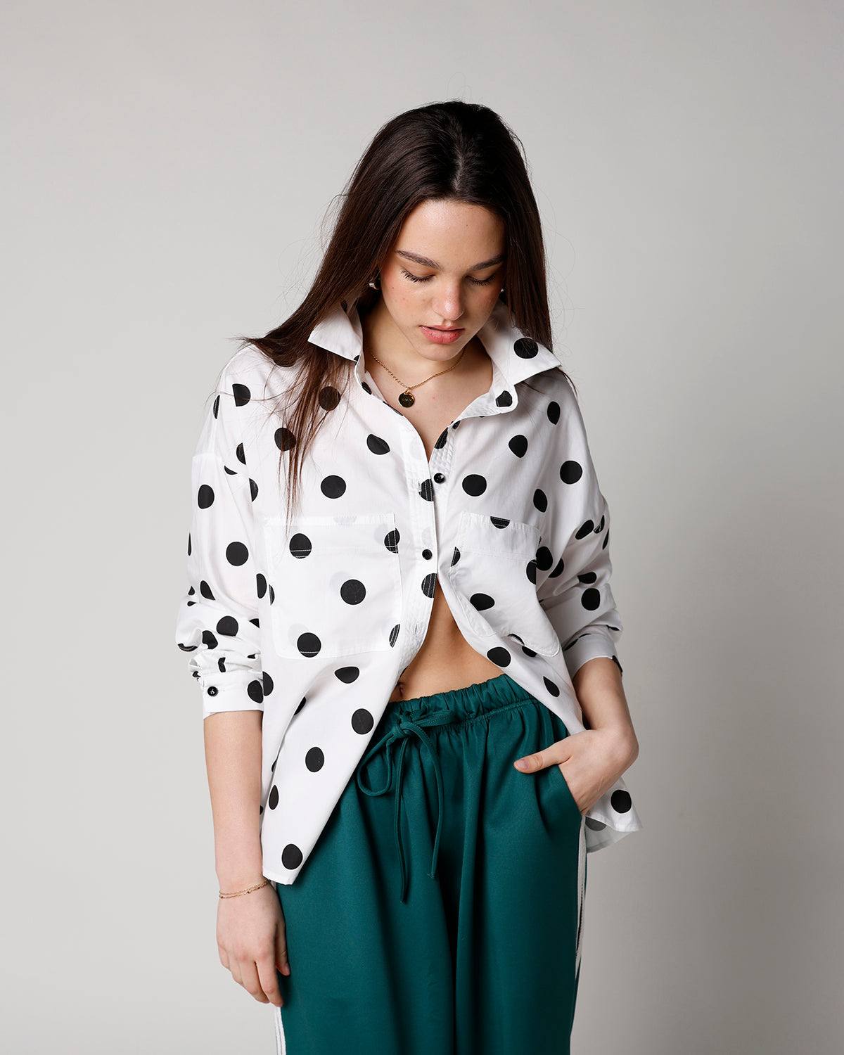 SWEET SPOT POLKA DOT BUTTON UP