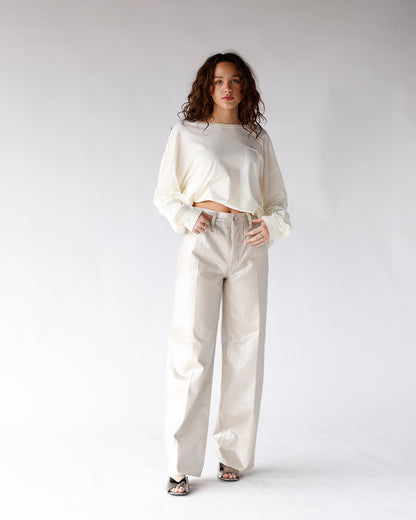 PISTOLA TATE HIGH RISE BOWED WIDE LEG JEAN X CHAMPAGNE LUSTER