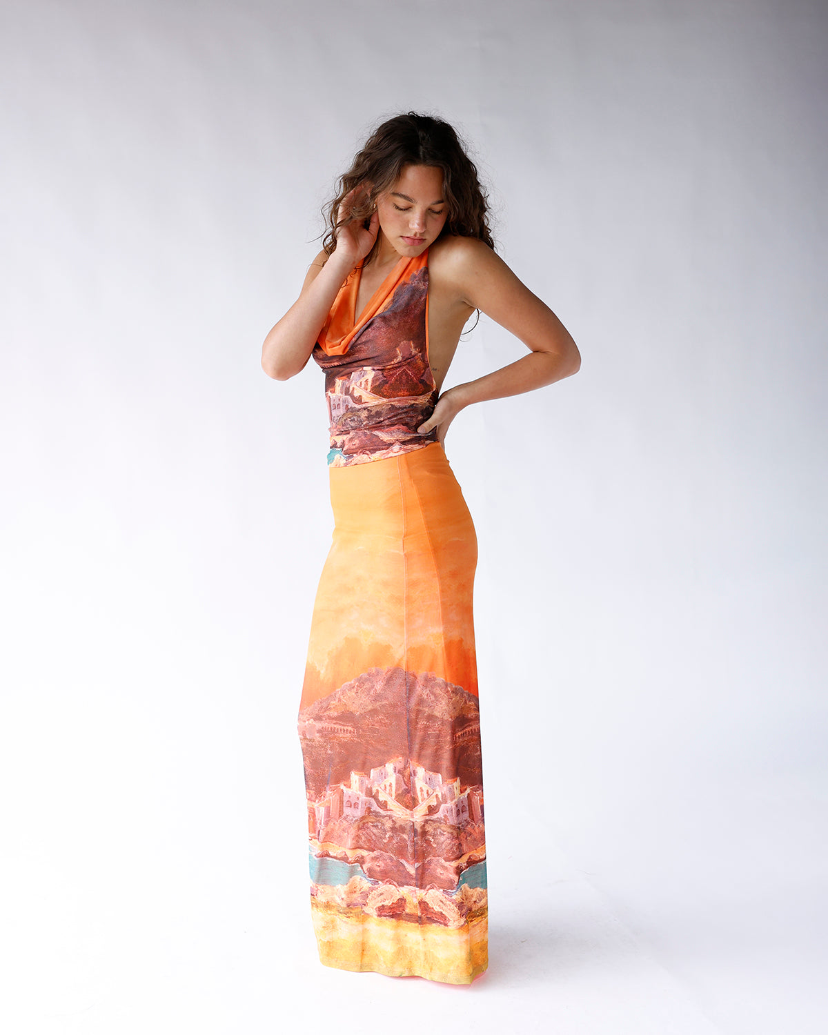 MEDITERRANEAN MUSE COWL NECK HALTER
