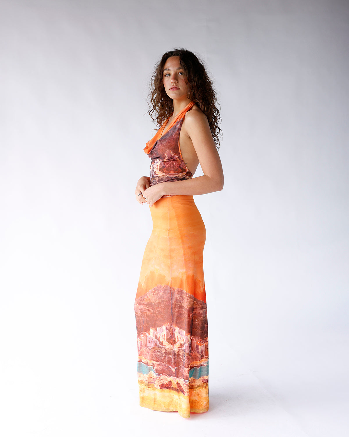 MEDITERRANEAN MUSE COWL NECK HALTER