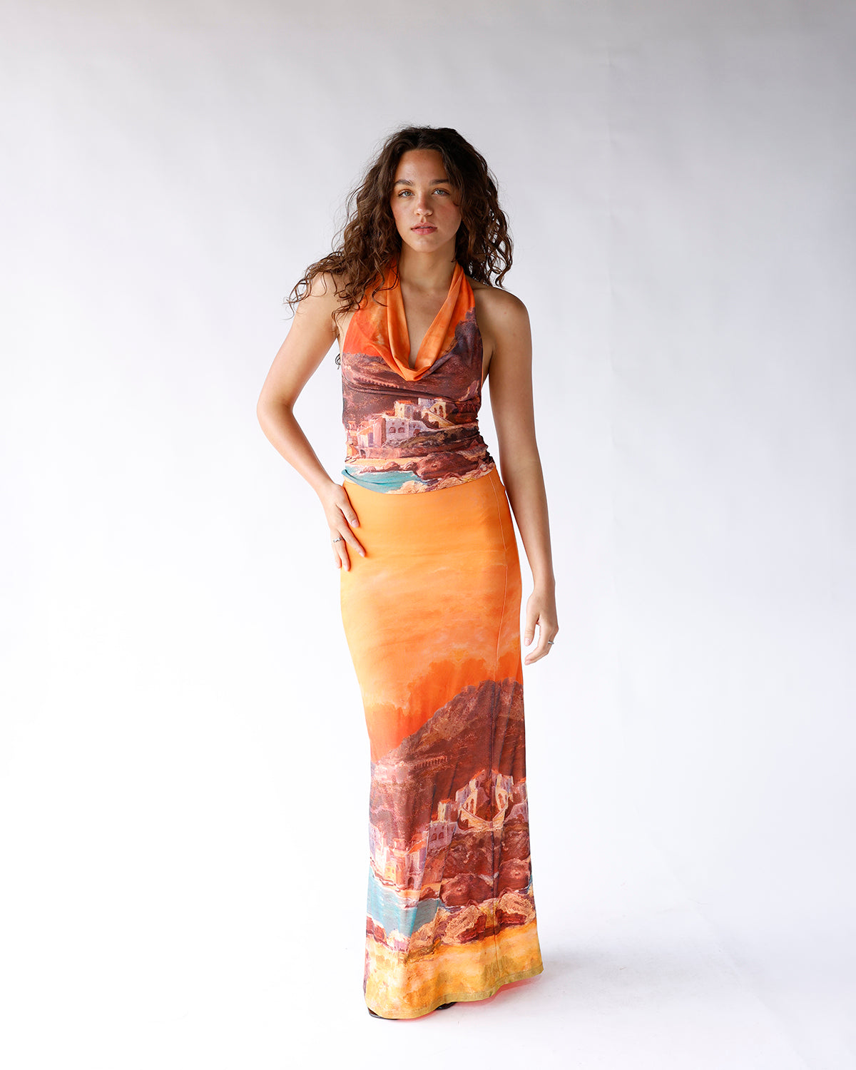 MEDITERRANEAN MUSE COWL NECK HALTER