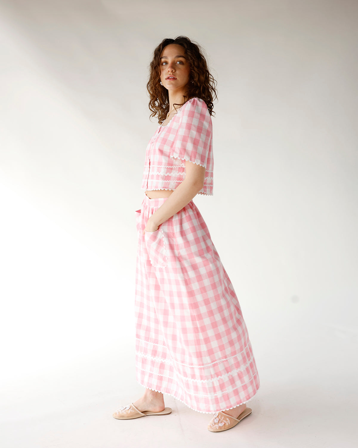 GINGHAM DARLING MIDI SKIRT