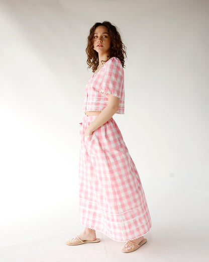 GINGHAM DARLING MIDI SKIRT