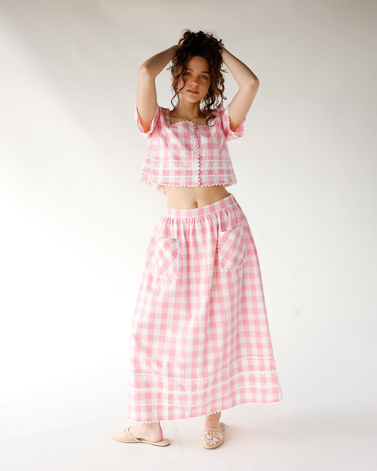 GINGHAM DARLING MIDI SKIRT