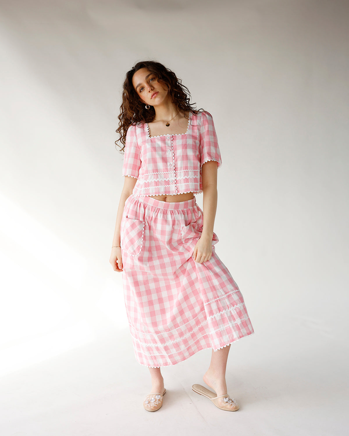 GINGHAM DARLING MIDI SKIRT