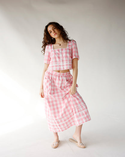 GINGHAM DARLING MIDI SKIRT
