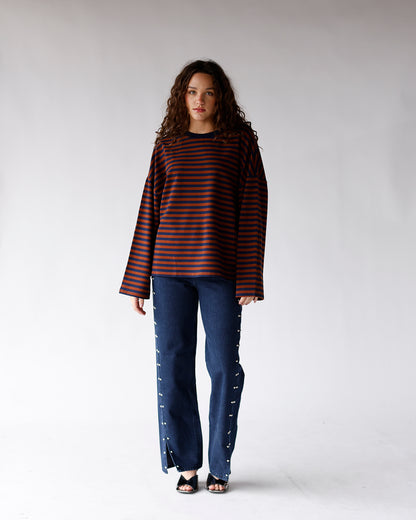 CARAMEL TIDE STRIPED LONG SLEEVE TOP