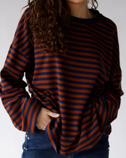 CARAMEL TIDE STRIPED LONG SLEEVE TOP