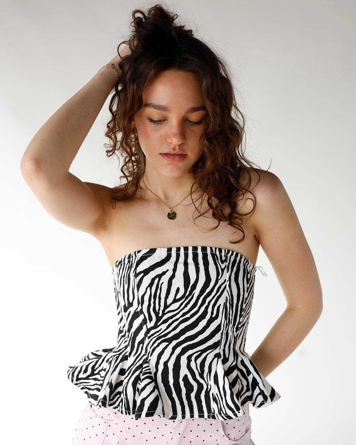 zebra print strapless corset style top