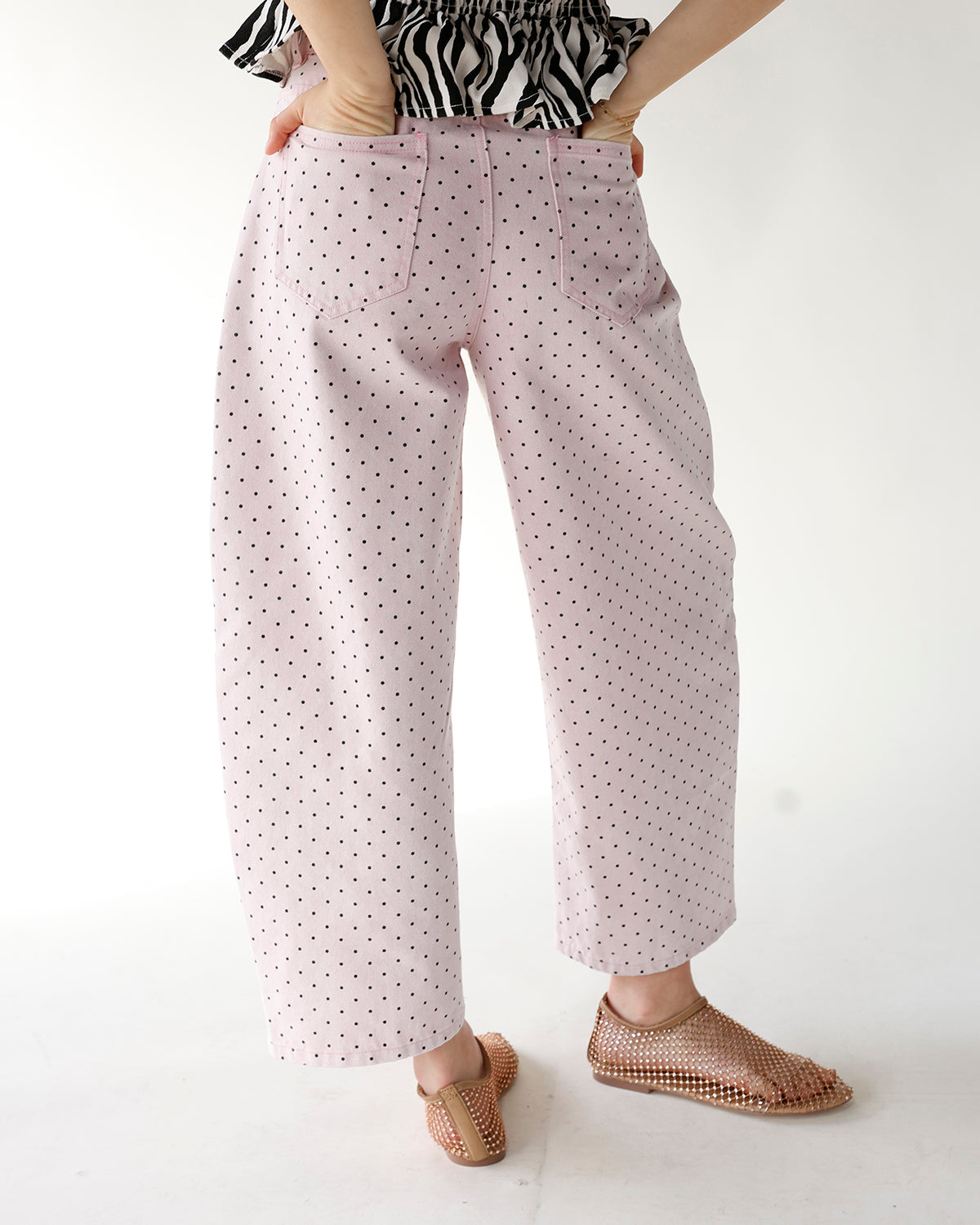 PRETTY IN PINK POLKA DOT BARREL JEANS