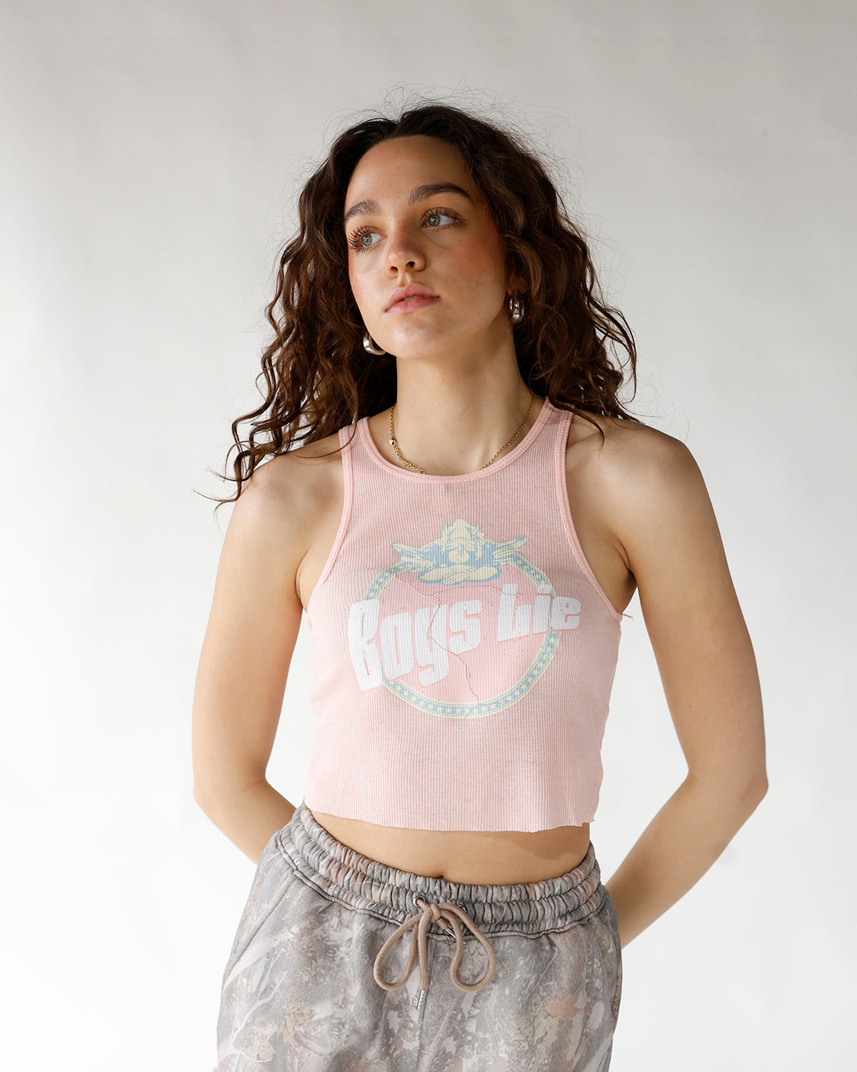 pastel pink boys lie graphic tank top boys lie breakfast beets pastel beegee tank