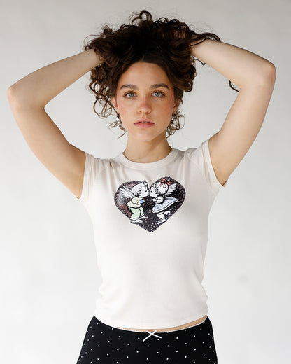 white graphic baby tee boys lie xoxo baby tee