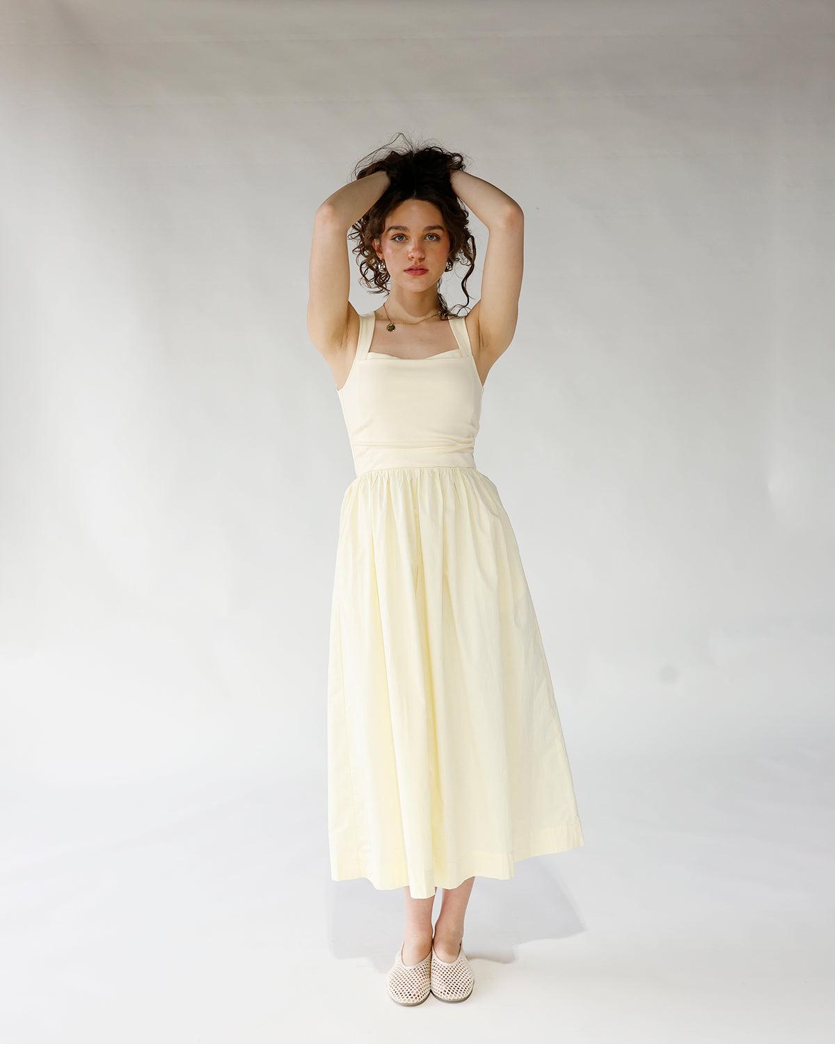 butter yellow midi dress light butter sleeve tank top square neckline midi dress