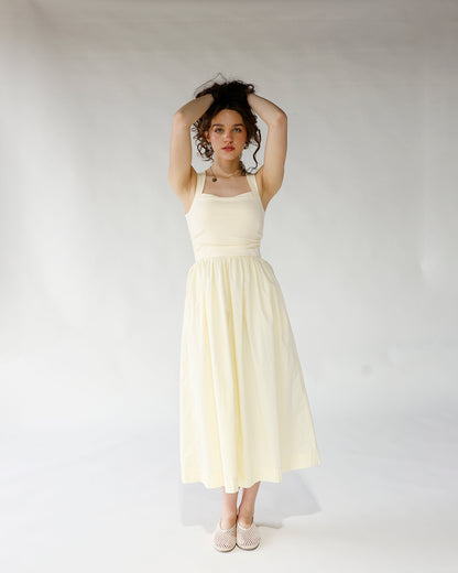 butter yellow midi dress light butter sleeve tank top square neckline midi dress