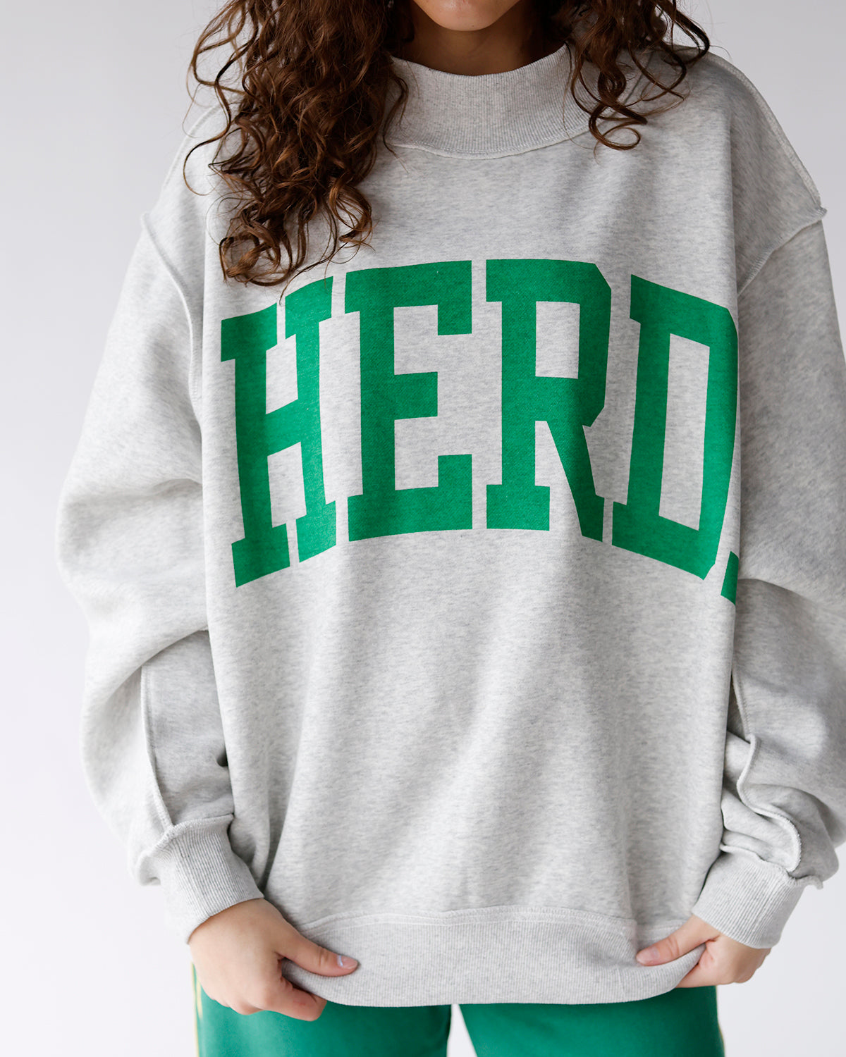 Huntington Reversible Mock Neck Sweatshirt, Soft Grey, Kelly Green