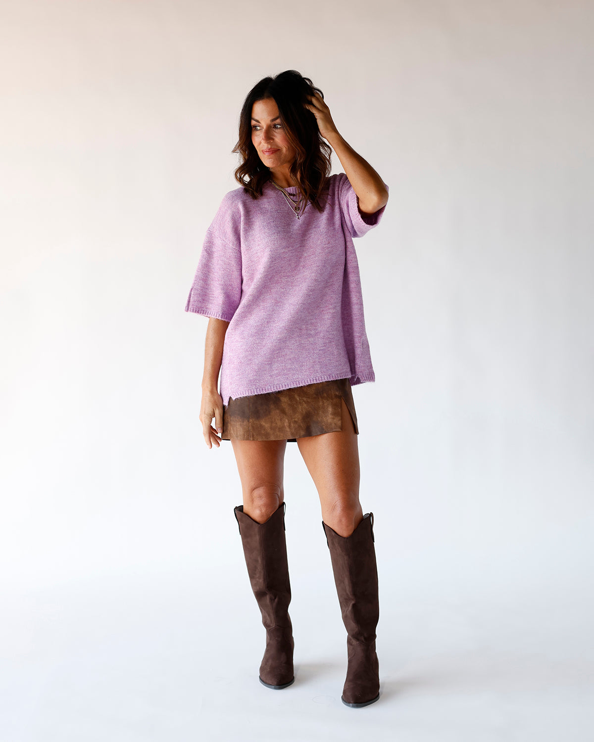 FREE PEOPLE MARGOT SWEATER TEE X LILAC SPELL MELANGE