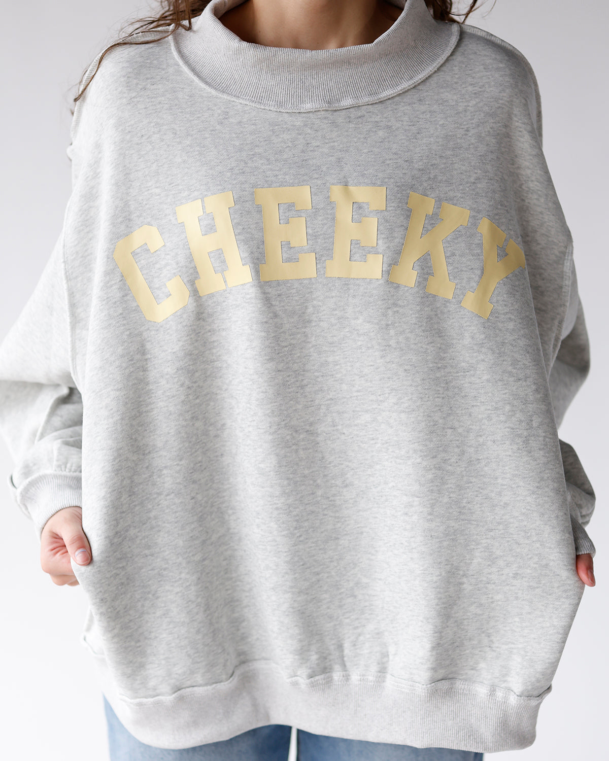 CHEEKY & DELULU REVERSIBLE MOCK NECK SWEATSHIRT