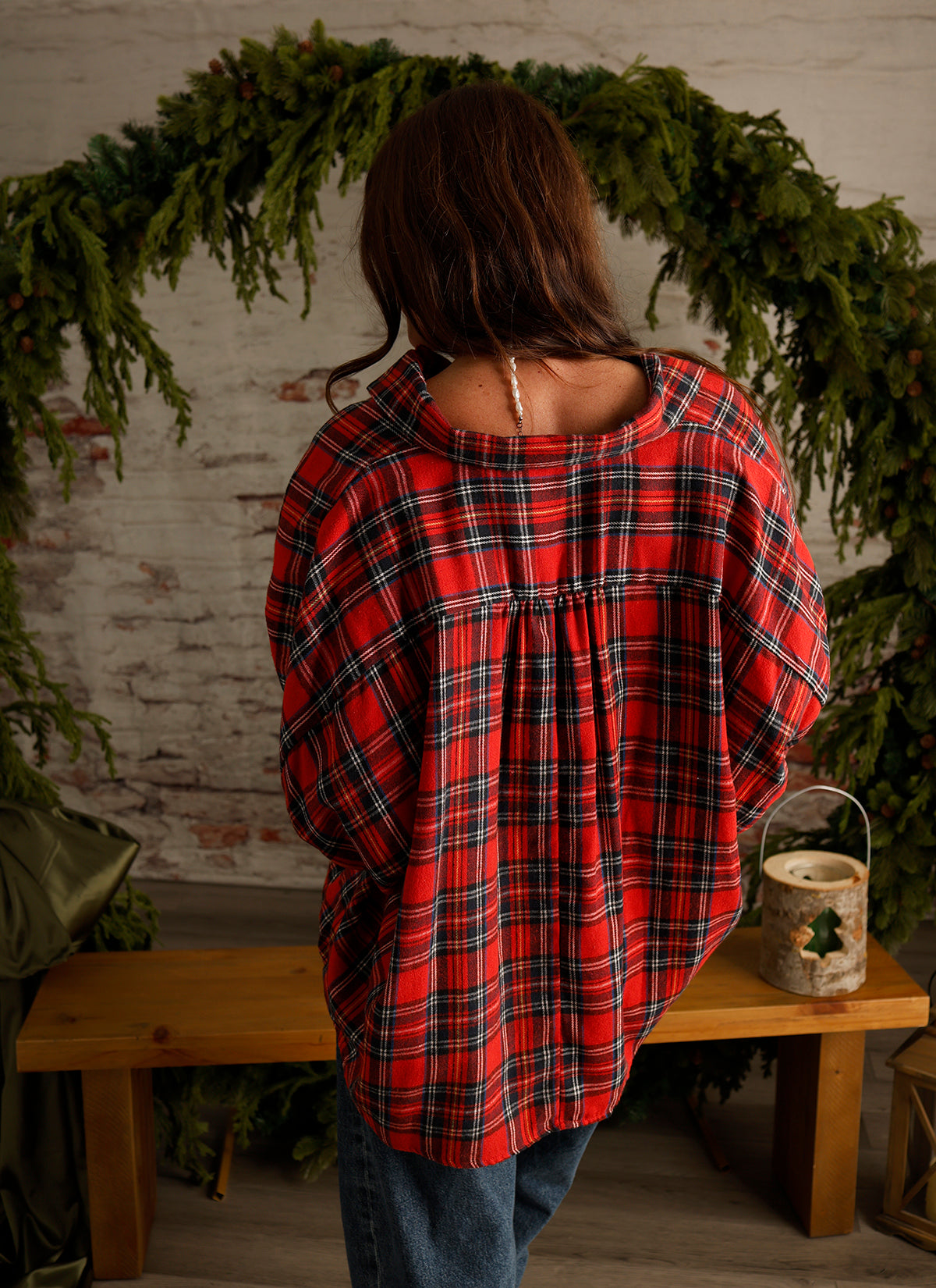 JOY OVERSIZED PLAID BUTTON DOWN TOP