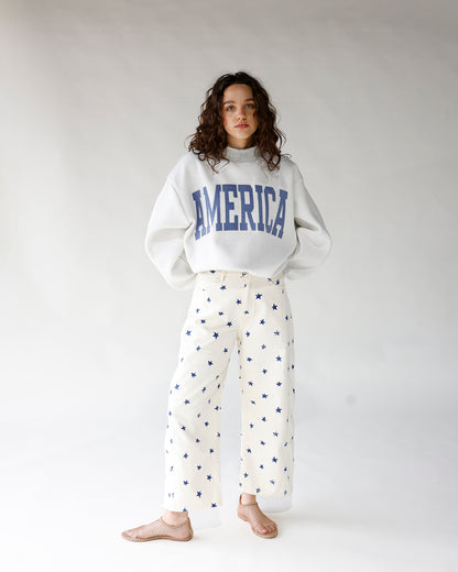 navy star printed white barrel jeans star print barrel jeans
