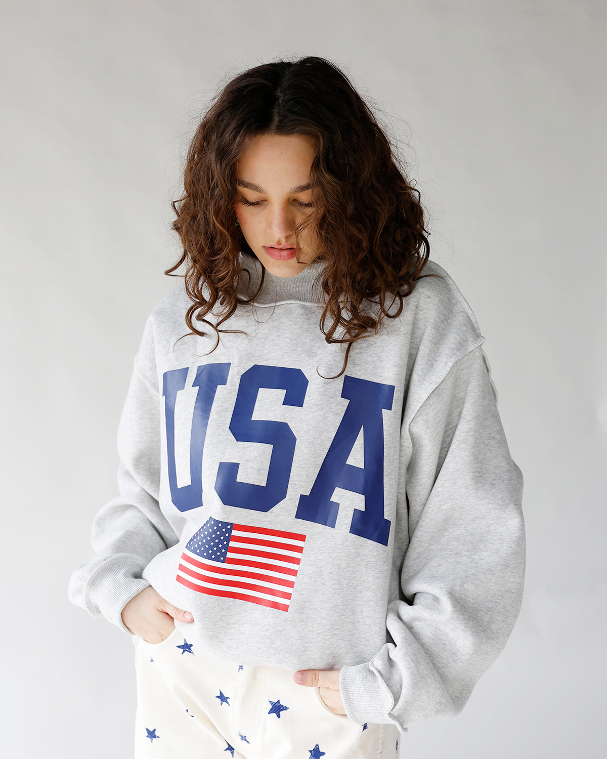 AMERICA REVERSIBLE MOCK NECK SWEATSHIRT