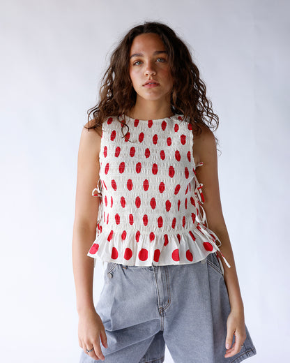RED CONFETTI SLEEVELESS BLOUSE