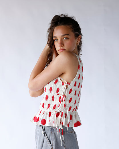 RED CONFETTI SLEEVELESS BLOUSE