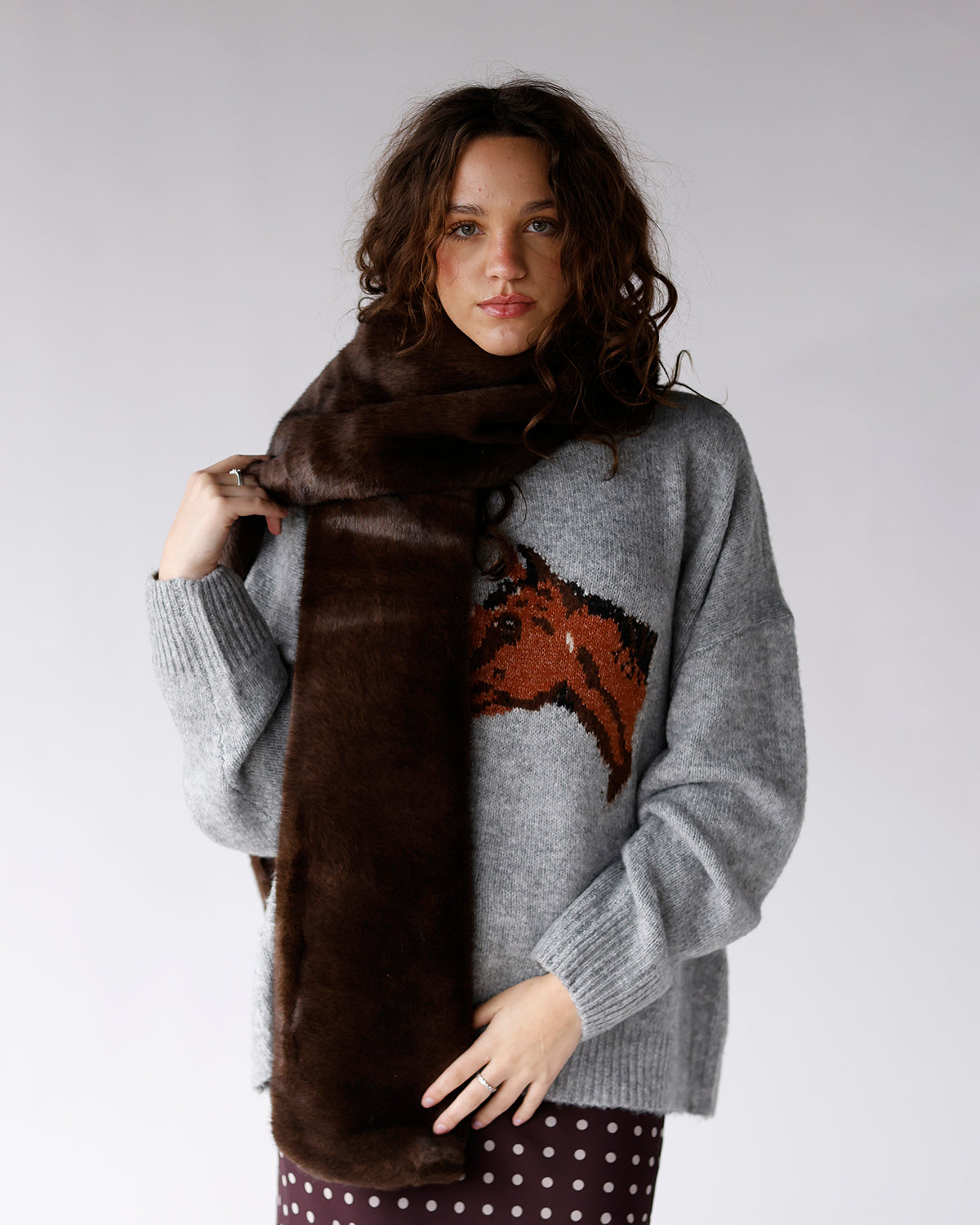 FREE PEOPLE SNOW ANGEL FAUX FUR SCARF X ESPRESSO