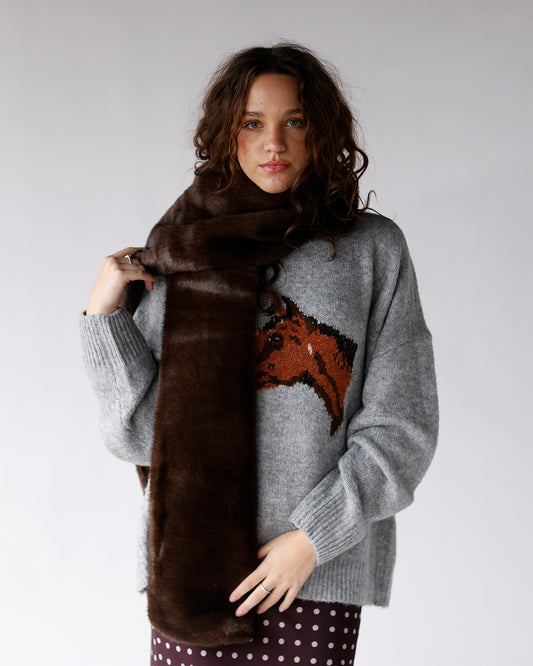 FREE PEOPLE SNOW ANGEL FAUX FUR SCARF X ESPRESSO