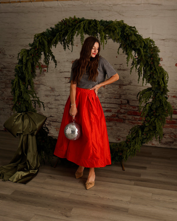 FREE PEOPLE EMILIA PLEATED A-LINE SKIRT X RED