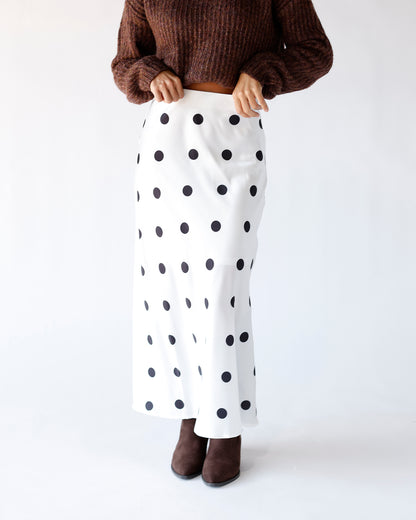 maxi skirt holiday skirt fall skirt poka dot date night outfit white skirt 