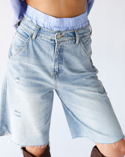 denim shorts boxer bremuda light wash game day
