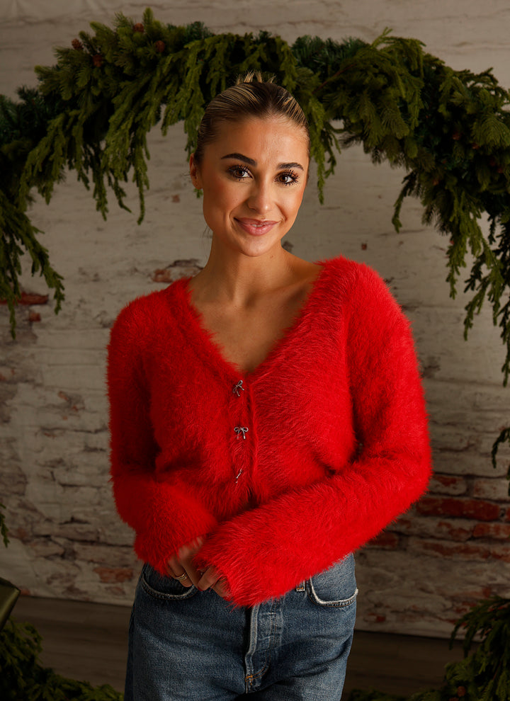 THE ONE RED BOW CARDIGAN