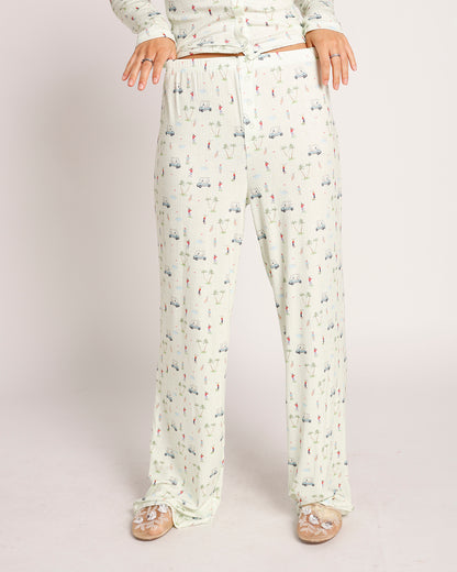 wide leg light green golf print lounge pants