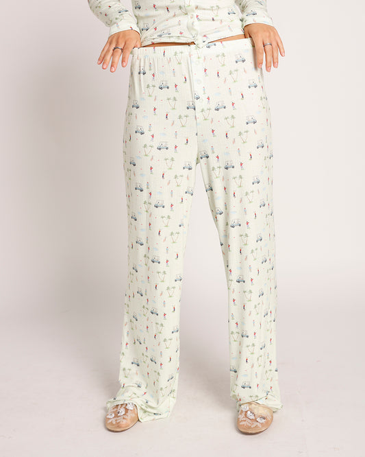 wide leg light green golf print lounge pants