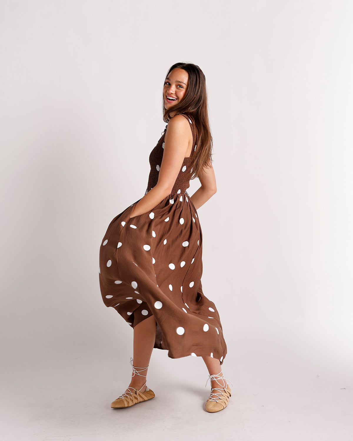 ESPRESSO POLKA DOT MAXI DRESS