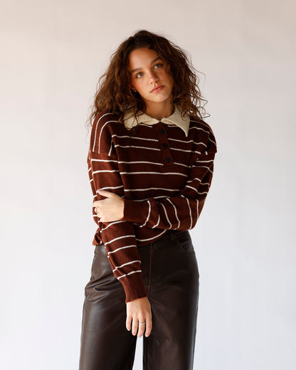 STORMY SKIES RUGBY POLO SWEATER X CHOCOLATE