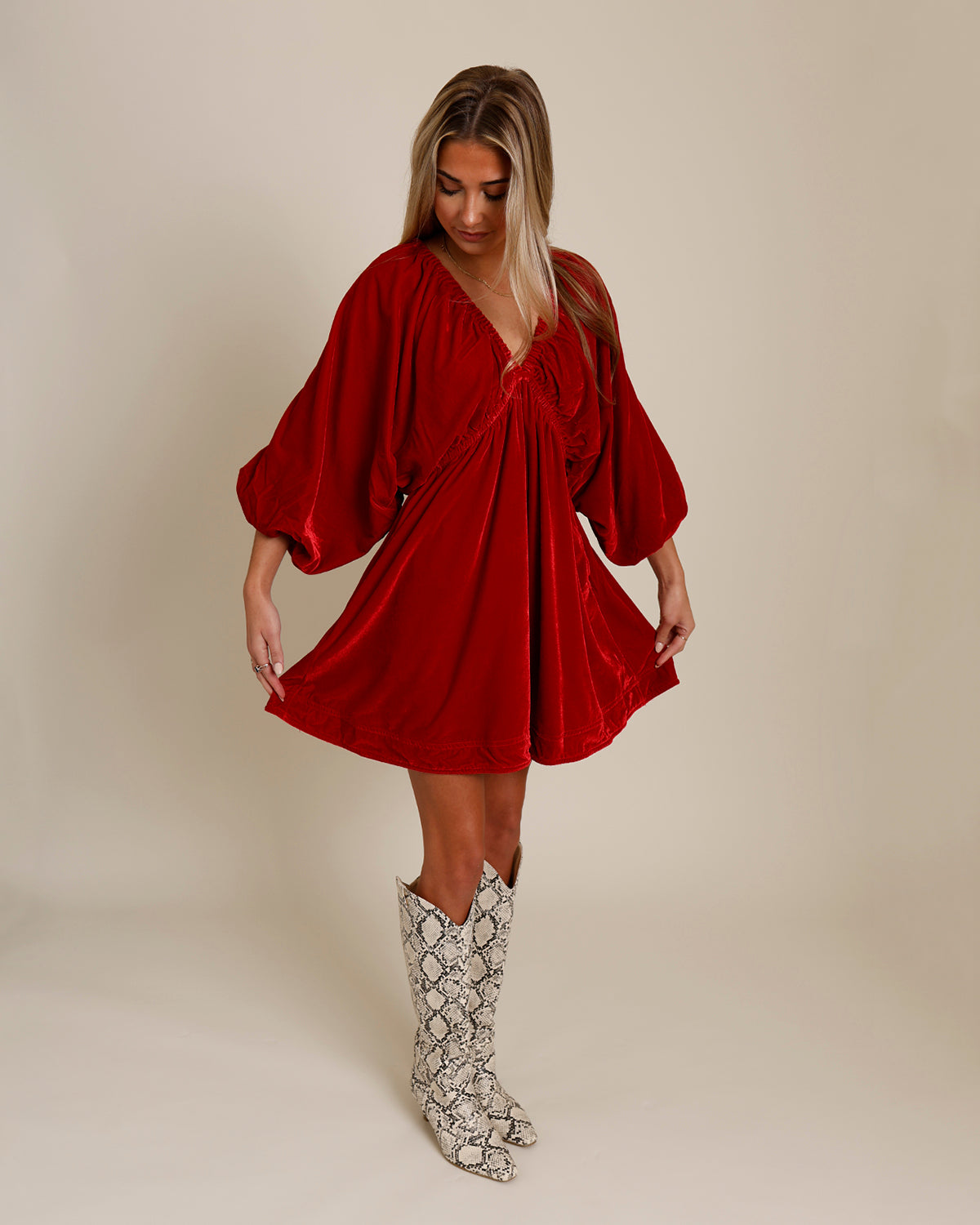 FREE PEOPLE PORTIA VELVET RUCHED MINI DRESS X RED